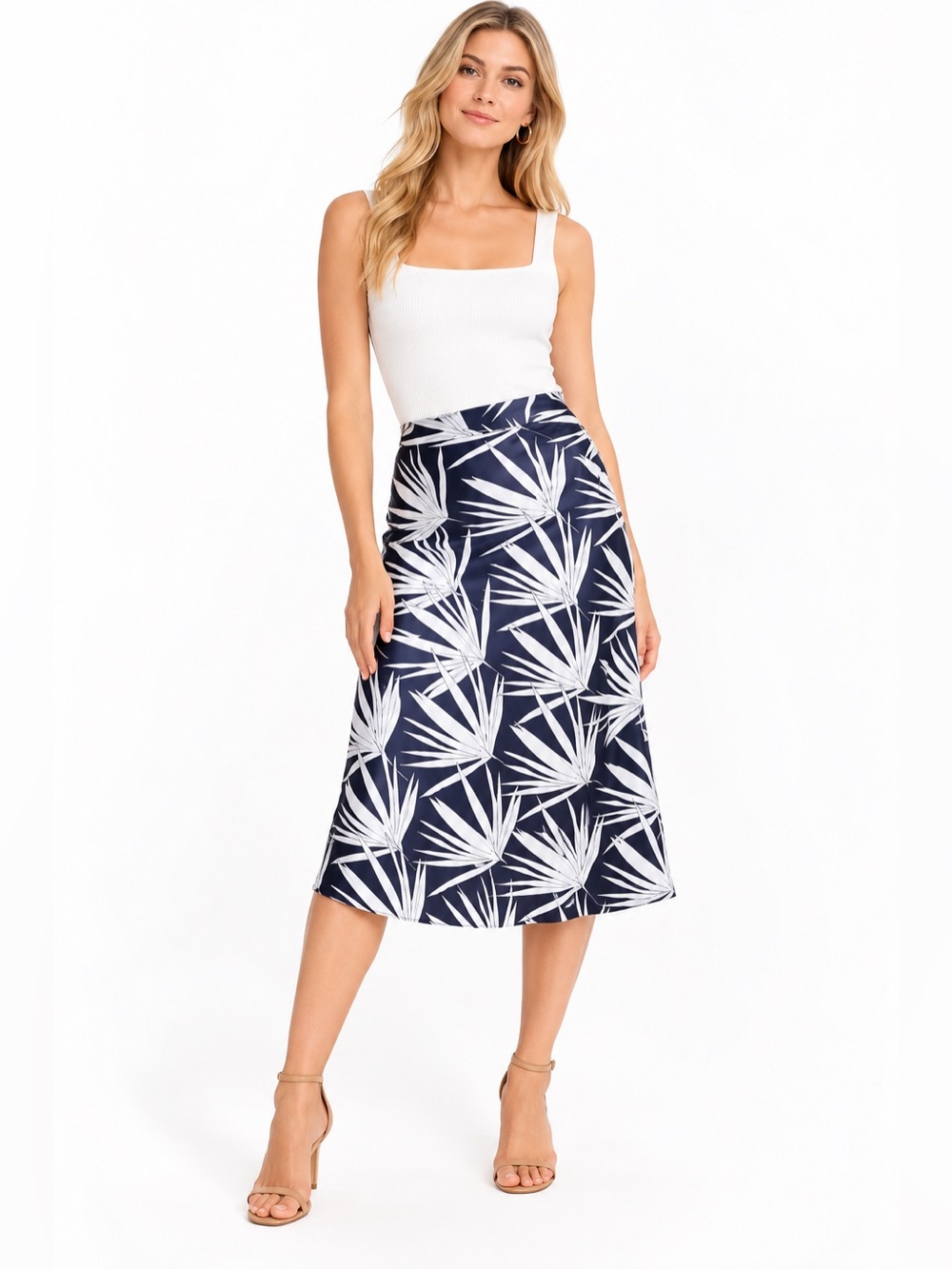 Hutch Anthropologie Isla Palm Print Bias Midi Skirt 18W NWT